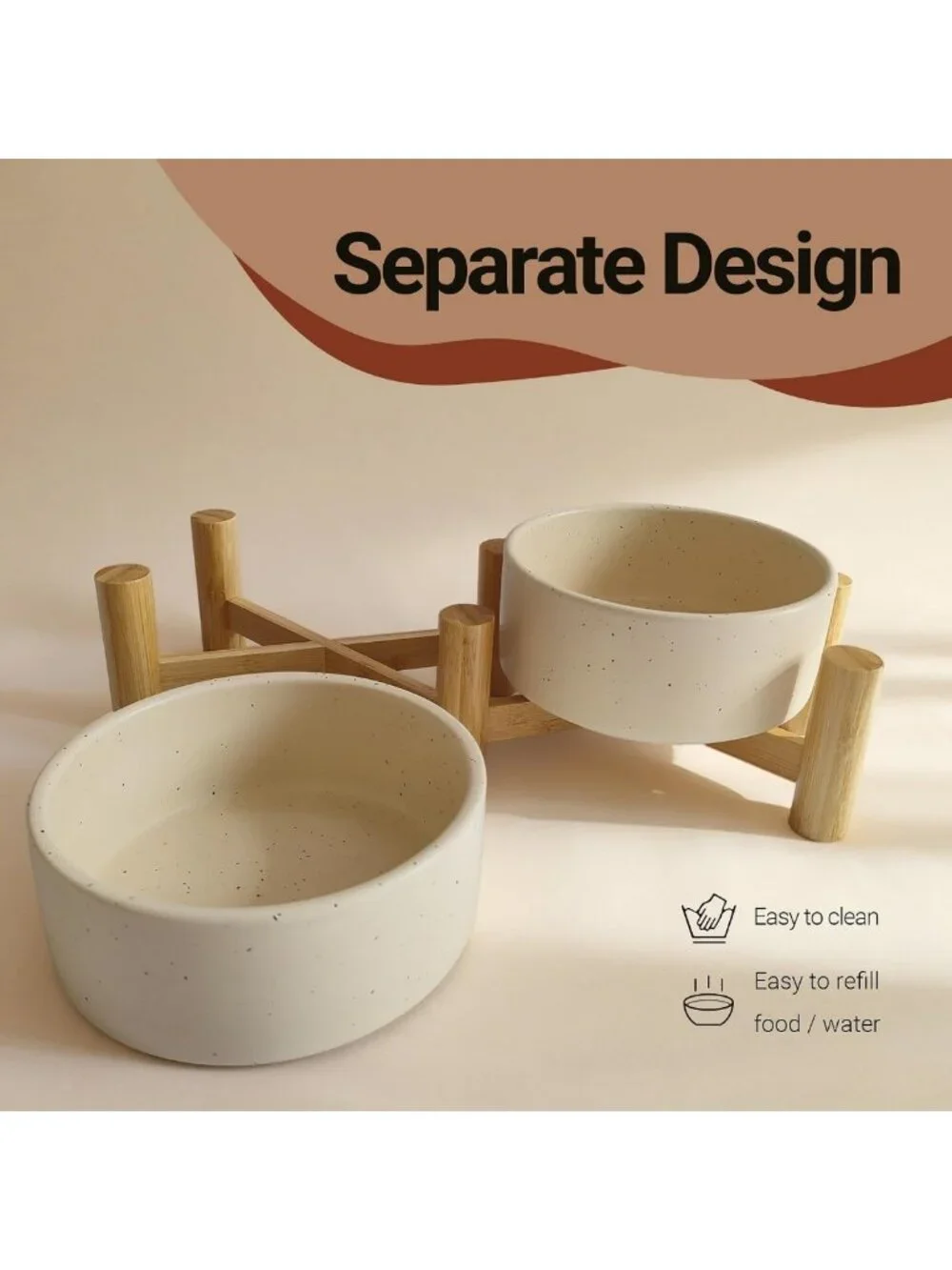 Elevated Ceramic Dog & Cat Bowls with Bamboo Stand - 27oz Pet Feeding Station